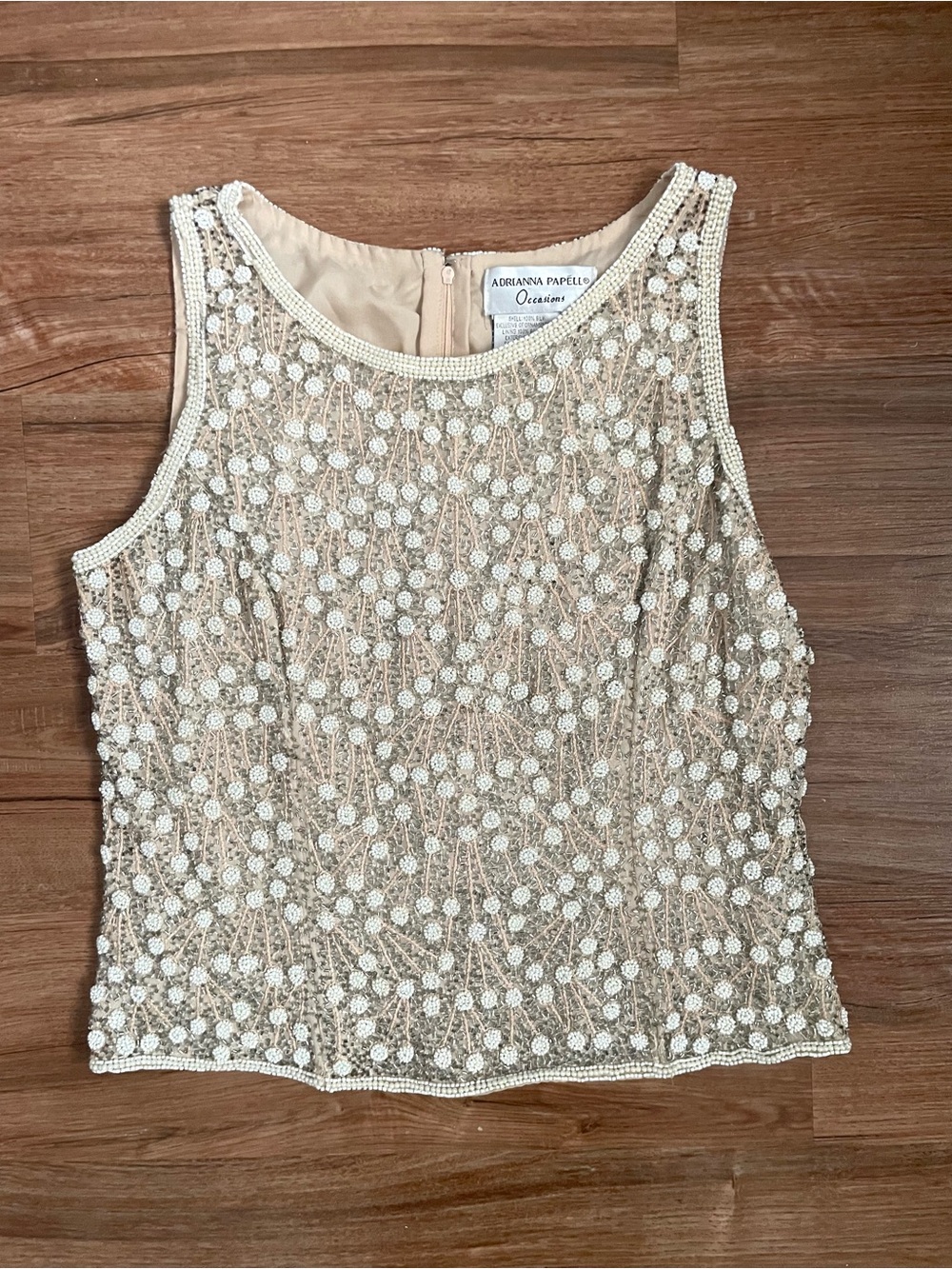 Vintage Silk Adrianna Papell Cream Beaded Sleeveless Top